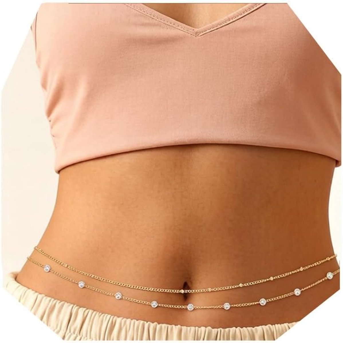 Buikkettingen goud voor dames, 18K verguld, verstelbare gelaagde lichaamsketting, Cubaanse taille kralen, gelaagde tailleketting met parels en kruis, zomersieraden