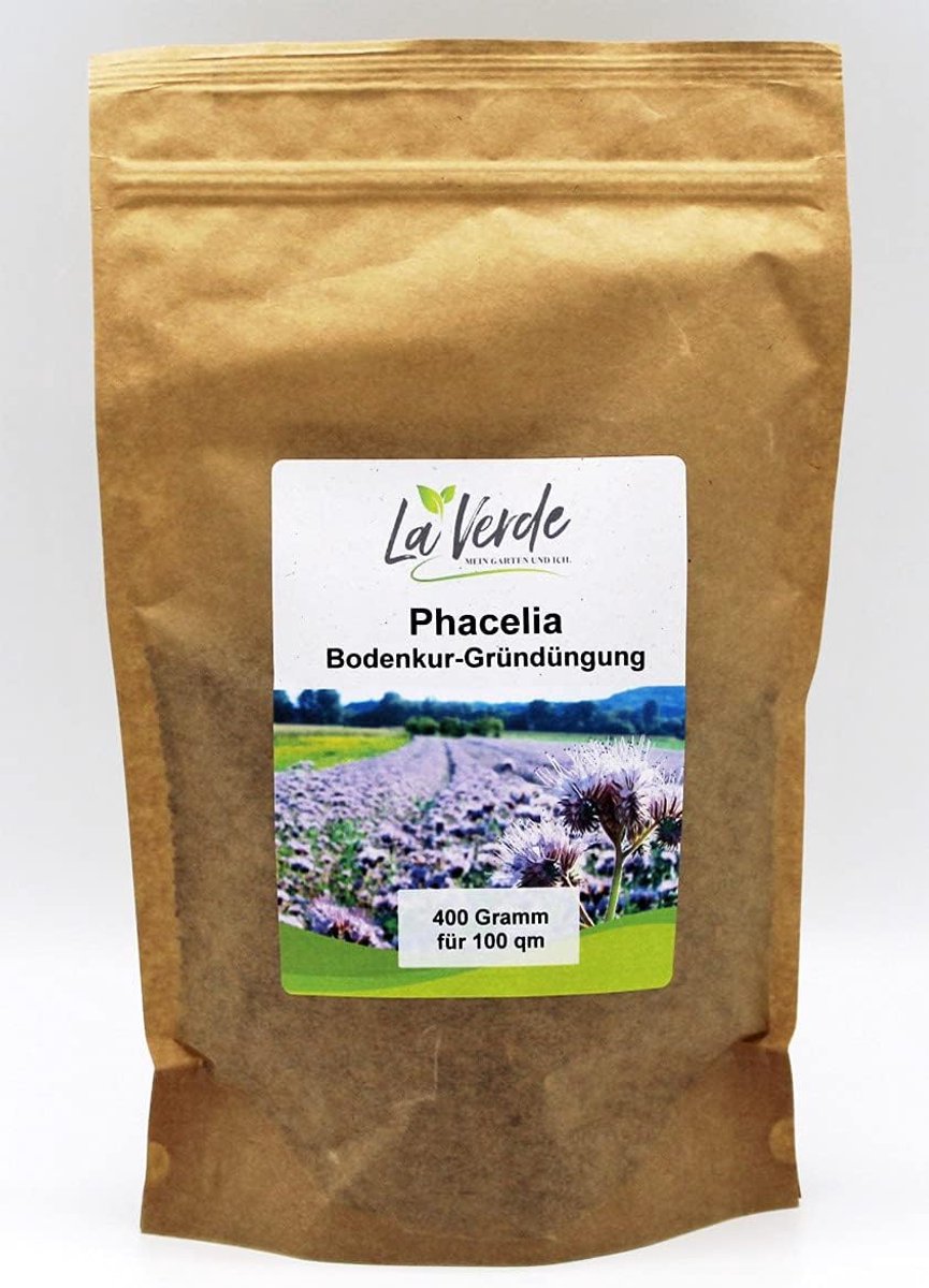 SnelShoppen - Phacelia Zaden 400 g voor 100 m2, Bijvriendelijk, Bodemverbetering, Jaarlijkse Groene Bemesting, Genetisch Vrij, Blauw-Violet Bloemen