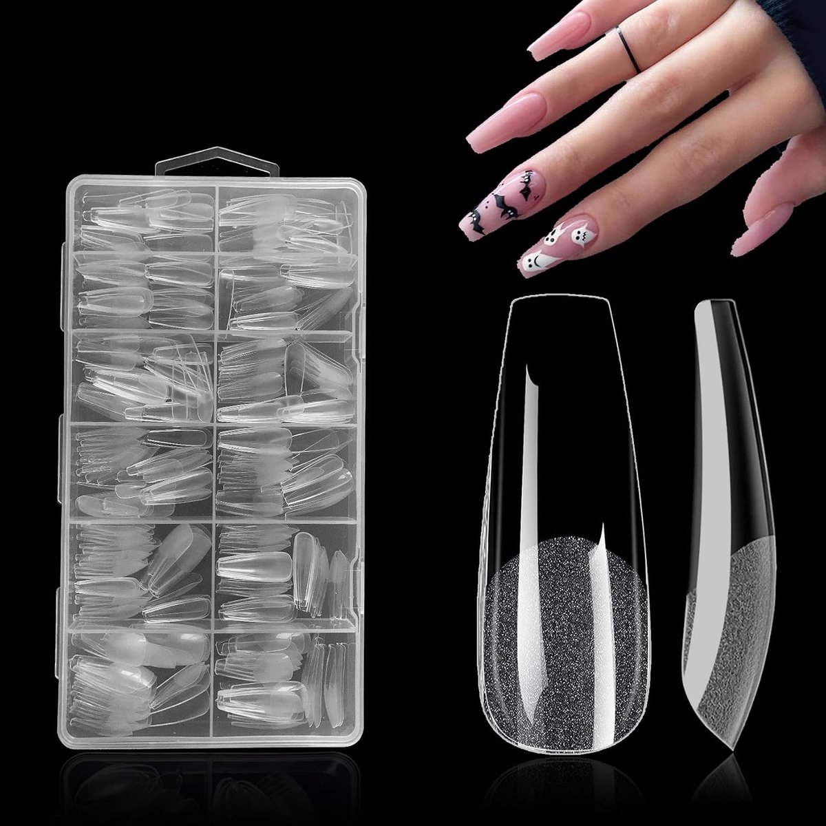 504Pcs Coffin Nail Tips- SanFangyue Acryl Nagel Kit, Zachte Gel Volledige Dekking Nail Tips voor Soak Off Gel X Nail Extensions kit - Valse Nagels Acryl Nagel Tips 12 Maten