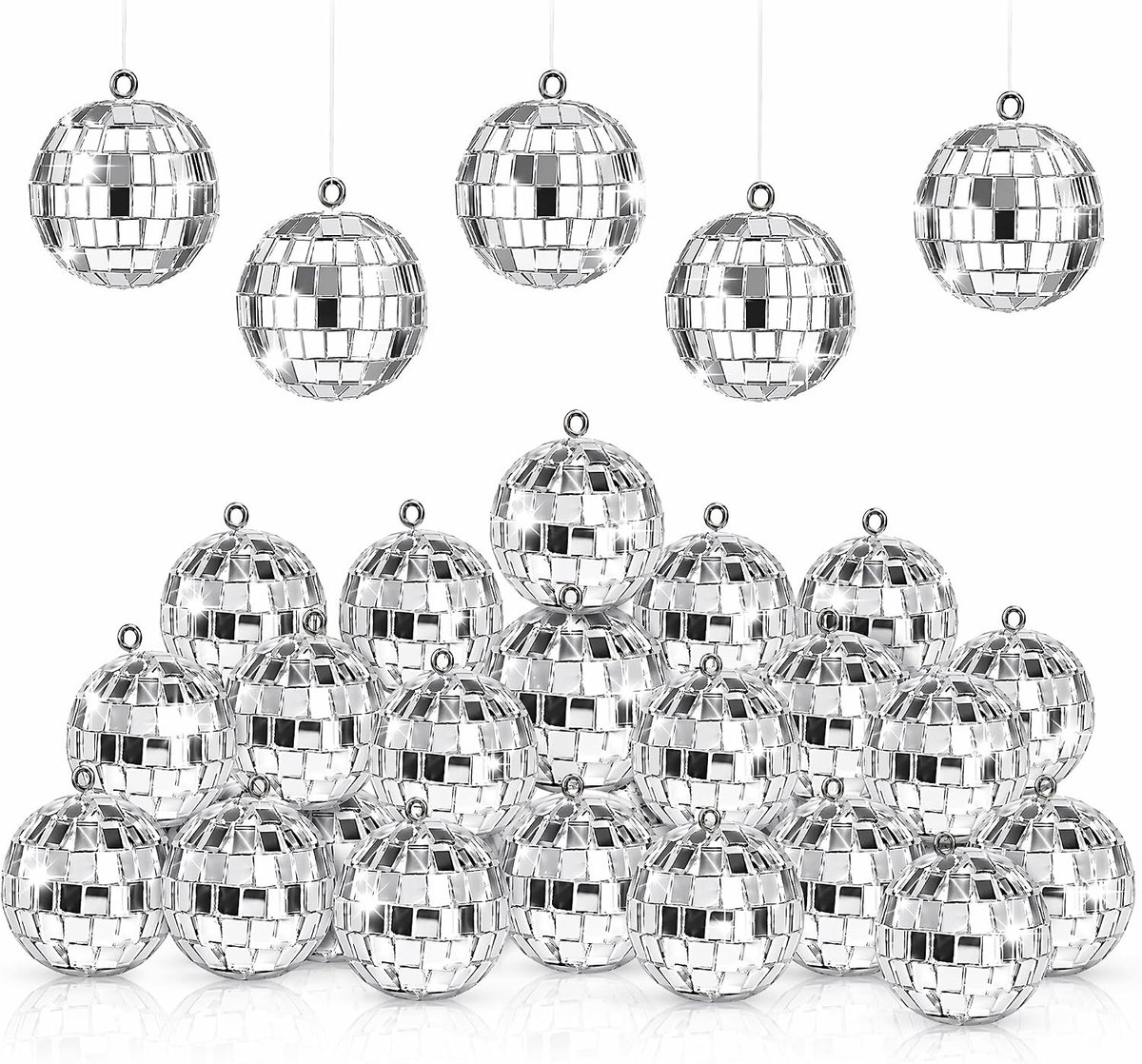 24 stuks mini-discoballen, decoratie, 2 cm, kleine discoballen, spiegelbal, discobal om op te hangen, voor feest, Kerstmis, carnaval, verjaardagsfeest