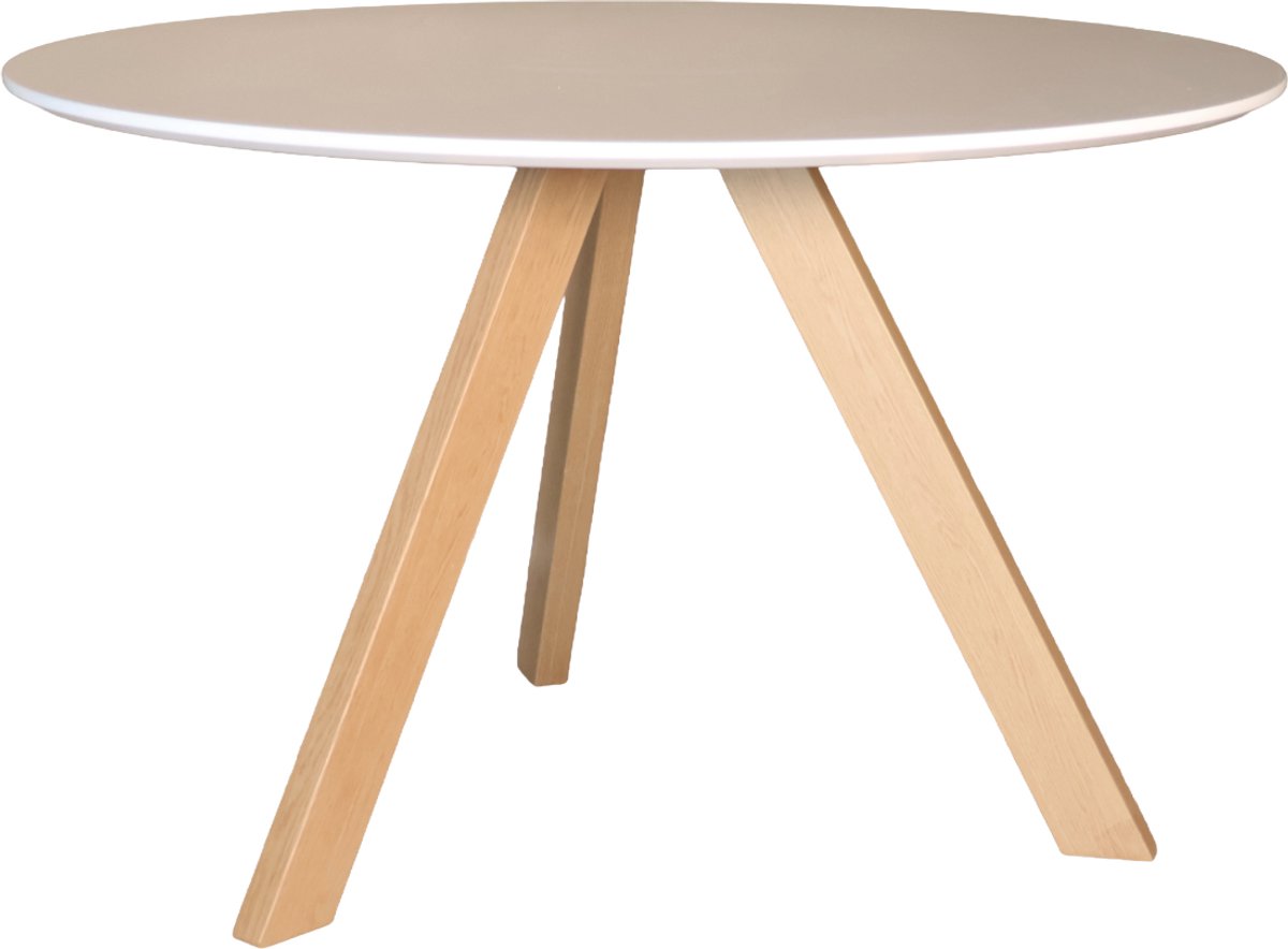 Eettafel rond Ronsi wit met beige poten 120cm ronde tafel MDF eetkamertafel