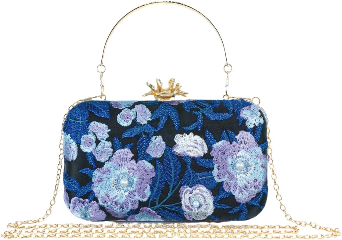 avondtas, geborduurde bloemen koppeling tas, Cocktail tas met afneembare ketting riem, Vintage schoudertas voor Prom Banquet Wedding Party Formal Bridal
