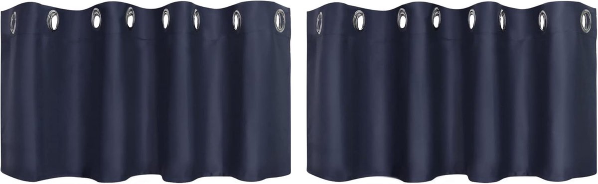 Set van 2 Gordijnen voor keuken, polyester, ondoorzichtig, marineblauw, 46H x 132B cm