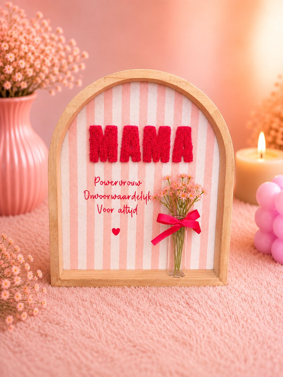Mama's Bloemenmoment | Viva Femme | Decoratieframe | Glazen vaasje | Decoratie | Cadeau | Wonen | Vrolijk | Moederliefde | Verjaardag | Moederdag