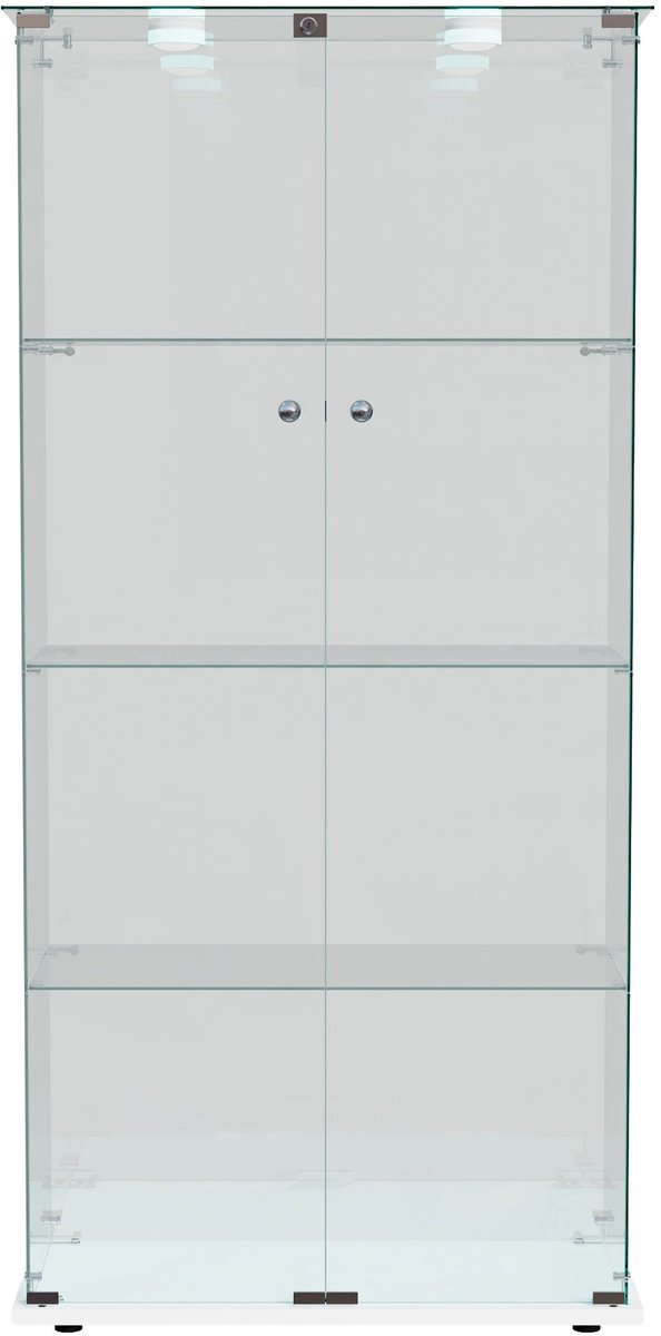 Glazen Vitrinekast 163 x 78, 5 x 35 Cm Wit - LED Vitrine met 2 Deuren 1 met Slot en 4 Glazen Planken - voor Woonkamer en Verzamelaars