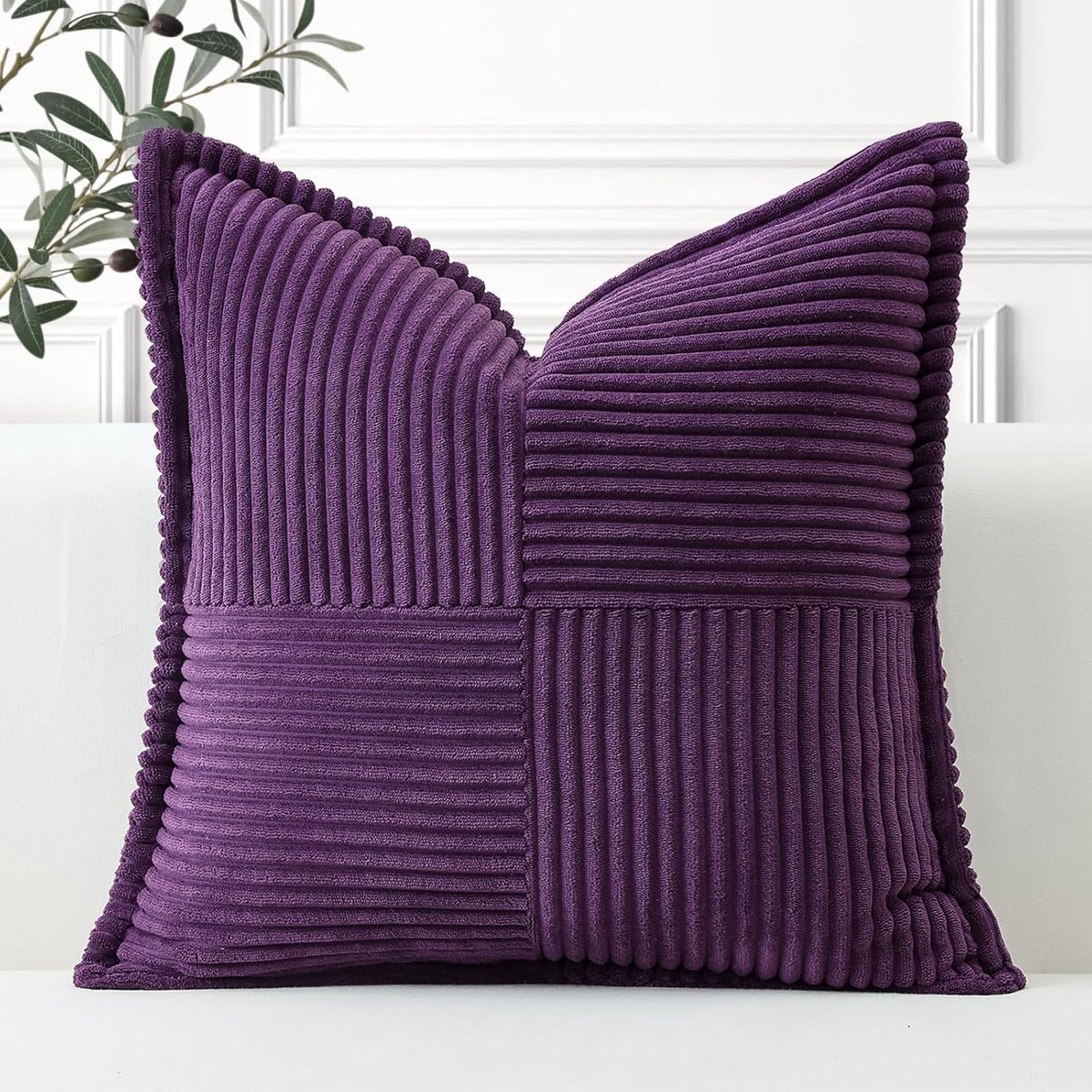 Gestreepte Corduroy Kussenhoezen in Boho-Stijl - Zachte Decoratieve Kussens voor Bank en Slaapkamer - 45 x 45 cm Paars