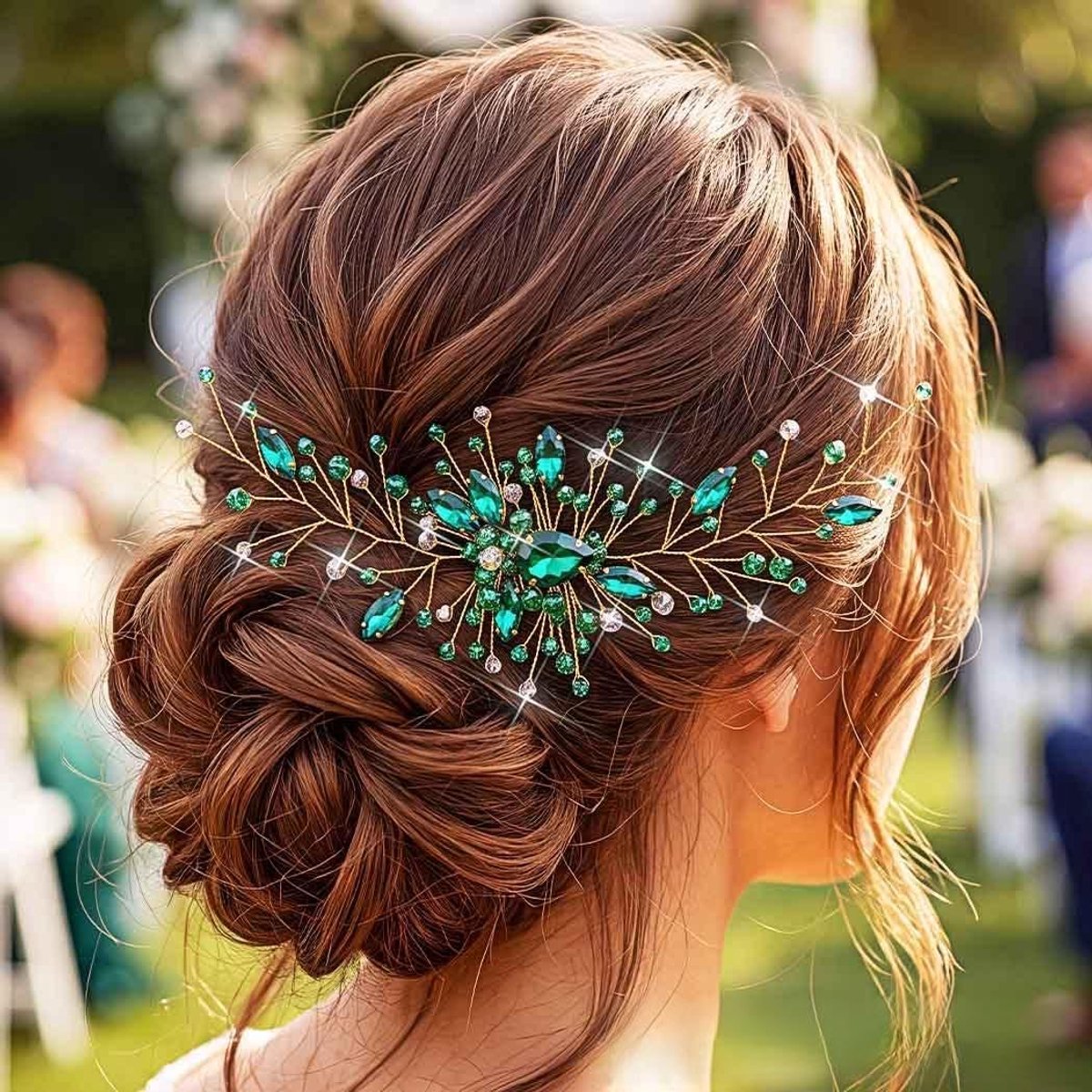 IYOU Princess Green Crystal Hair Comb Bridal Wedding Headwear Accessories for Girls and Women(Gold) - ShopVlot
