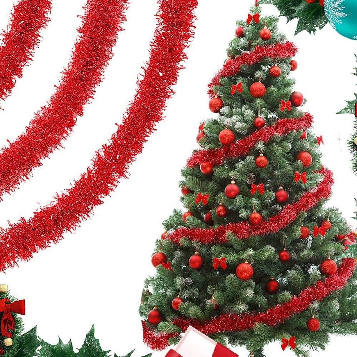 Lametta Christmas Tree Garland Lametta Red Lametta Tree Decoration Lametta Garland Christmas Party Hanging Ceiling - ShopVlot