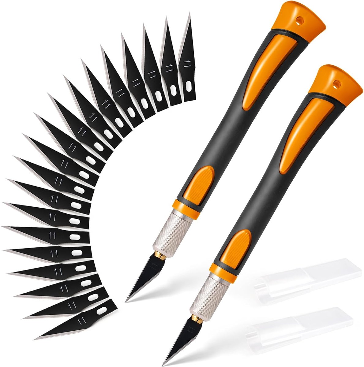 SnelShoppen - Set van 2 Professionele Scalpel Knives met 20 Vervangbladen en Beschermkap - Ergonomische Snijmessen voor Papier, Folie, Leer, Oranje