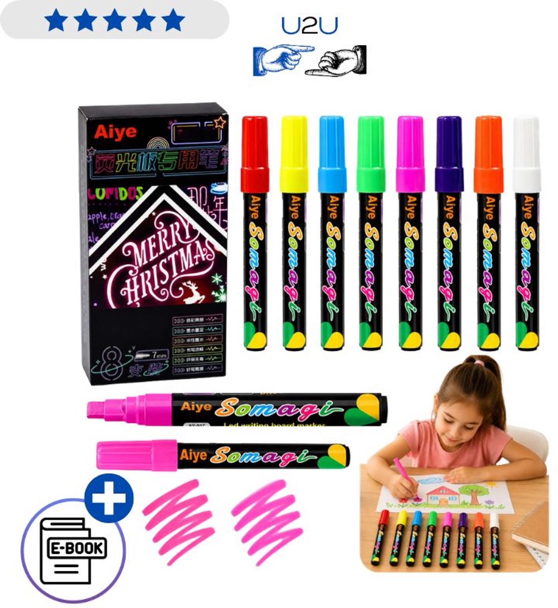 Neon Markers Set 8 Kleuren Markeerstiften Vloeibare Inkt Beitelpunt Tekenset Hobby Knutselen Handlettering Bullet Journal School Creatieve Projecten Poster Tekenen Decoreren Kantoor Cadeau Met Ebook