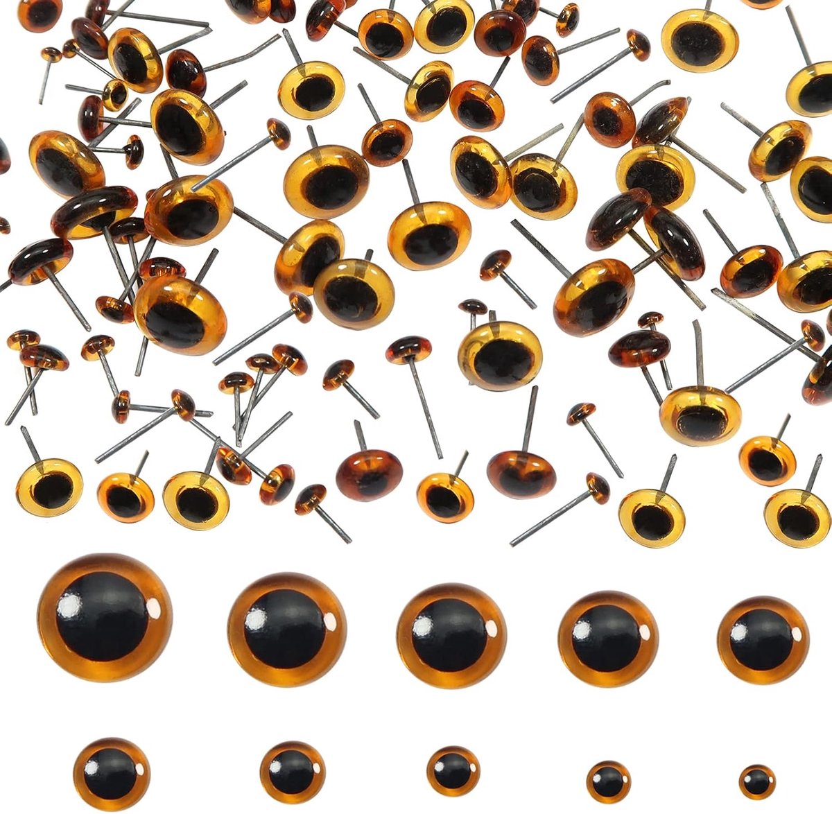 SnelShoppen - 100 Stuks Veiligheidsogen voor Poppen - Lichtbruin, Rond, 3 tot 12mm - Ideaal voor Knuffels, DIY Creaties en Handpoppen - Hoogwaardige G