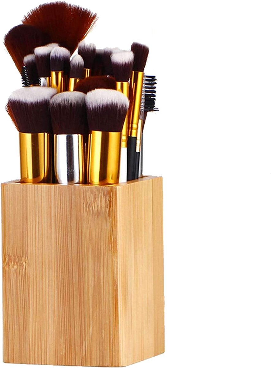 SnelShoppen - Houten Penhouder Rond - Desk Organizer van Hoogwaardige Hout - Ruimtebesparende Pennenhouder voor Bureau, School, Thuis en Makeup - 8x8x