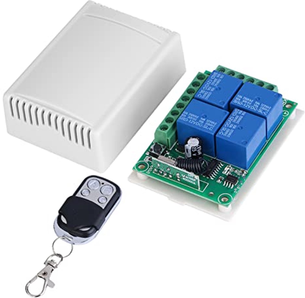 SnelShoppen - 433MHz Universele Draadloze Afstandsbediening Schakelaar DC12V 4CH Relay voor Verlichting, Plafondventilator, Garagedeur, Poort, Auto