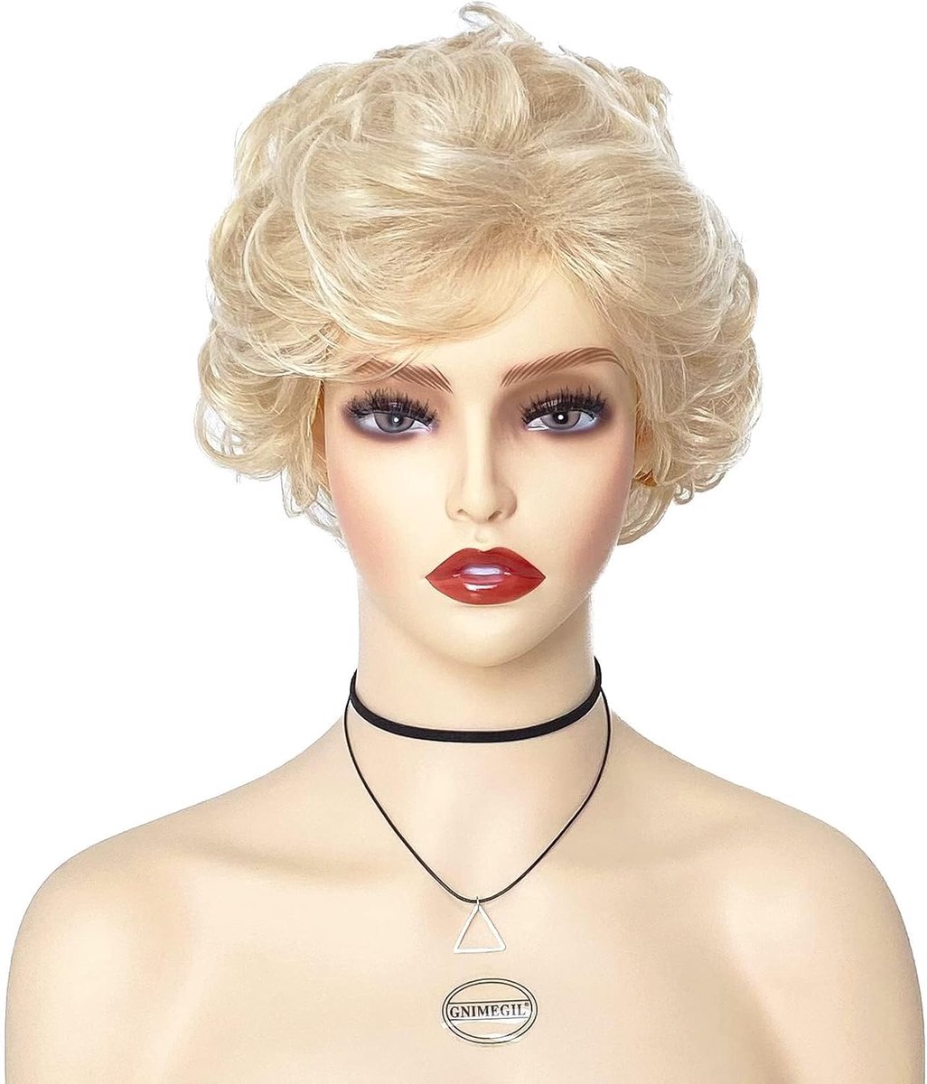 SnelShoppen - Lichtste Gouden Blonde Perücke Dames Korte Krullen Cosplay Halloween Oma Kostuum Kunstvezel Retro Glamour