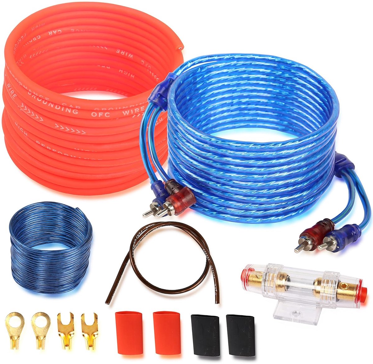 SnelShoppen - Car Audio Wiring Kit Versterker Kabelset 1500Watt Auto Stereo Subwoofer Installatie met Zekeringshouder voor Auto Vrachtwagen Motor 10 G