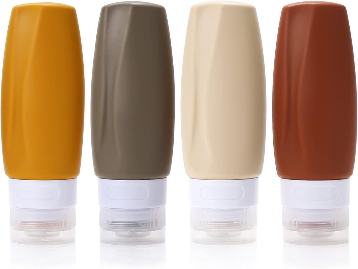 SnelShoppen - 90ml BPA Vrij Silicone Reisflesjes Set van 4 Herbruikbare Verpakkingen voor Toiletten, Lotion, Shampoo, Lekvrij, Perfect voor Vakantie,