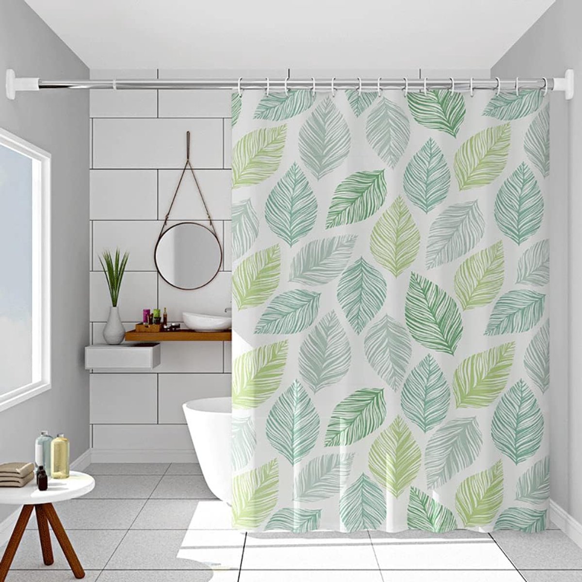 SnelShoppen - Douchegordijn 180x180cm Groene Bladeren, PEVA Waterdicht en Schimmelbestendig, Extra Lange Badkamer Gordijnen voor Douche en Bad