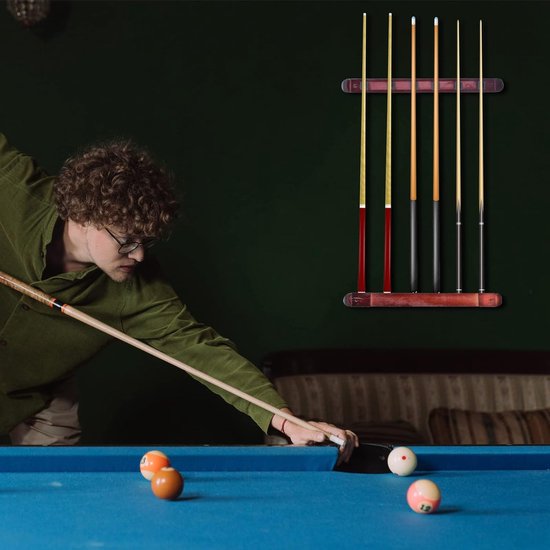 SnelShoppen - Wandhouder Billiard - Snooker Pool Keuken Rek voor 6 Keuen - Hoogwaardige Houten Billiard Rack - Ideaal voor Spelkamers, Pool Bars en Cl — afbeelding 3