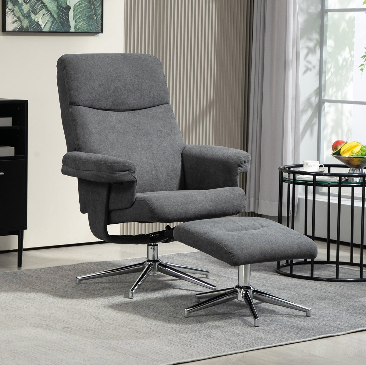 COVREO Relaxfauteuil 78x85x106 cm donkergrijs, polyester met hocker verstelbaar