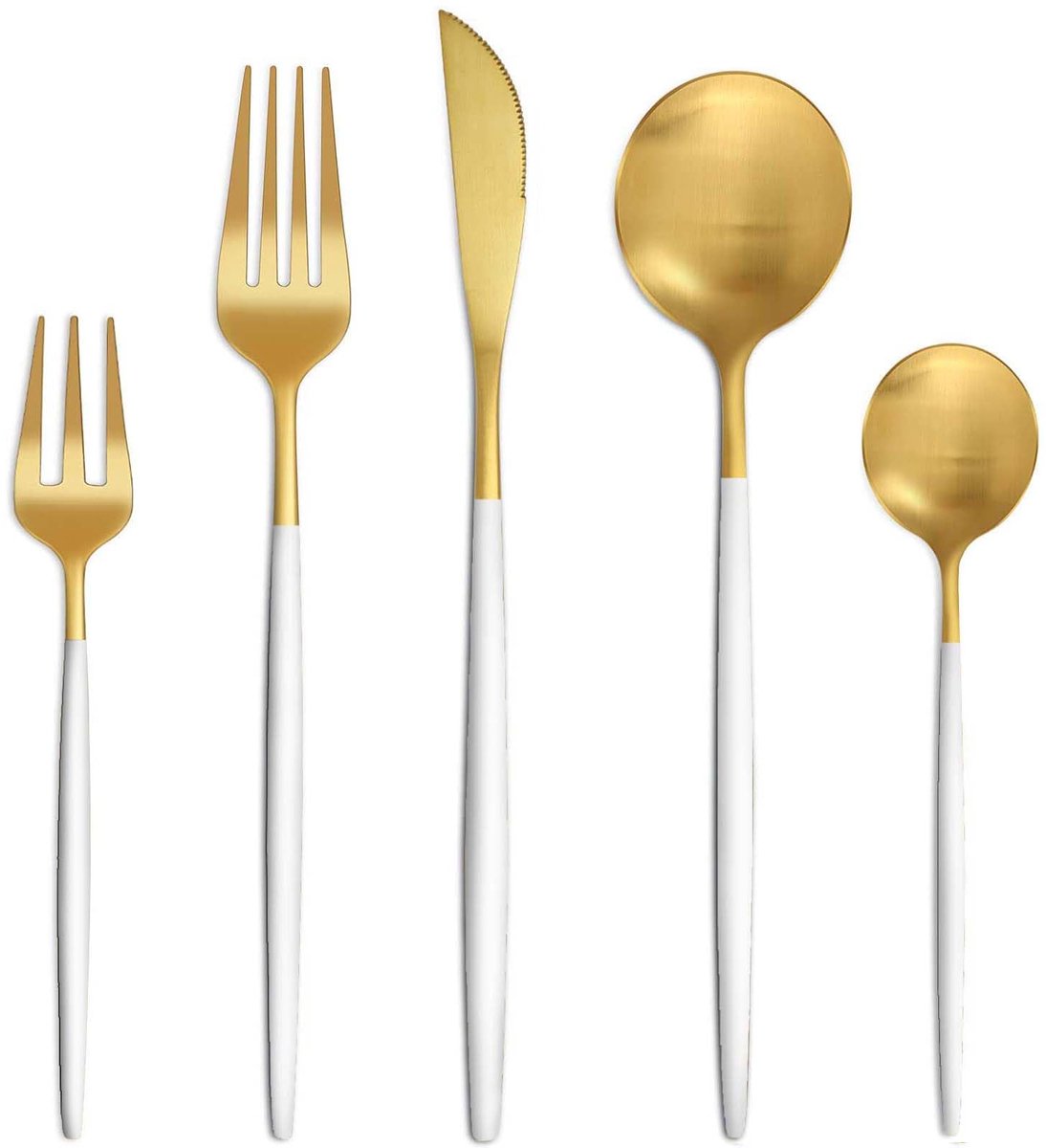 SnelShoppen - Bestekset voor 6 Personen, 30-delige Luxe Bestekset in Wit Goud Mat, Hoogwaardig Roestvrij Staal, Vaatwasmachinebestendig, Inclusief Mes