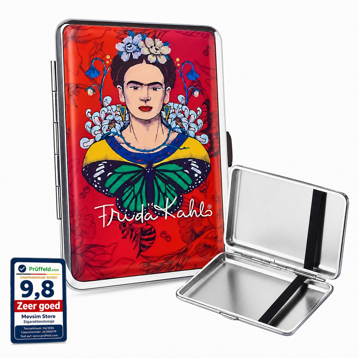 Sigarettendoosjes Frida Kahlo - Sigarettenhouder - Metaal - 12 Sigaretten - Rood