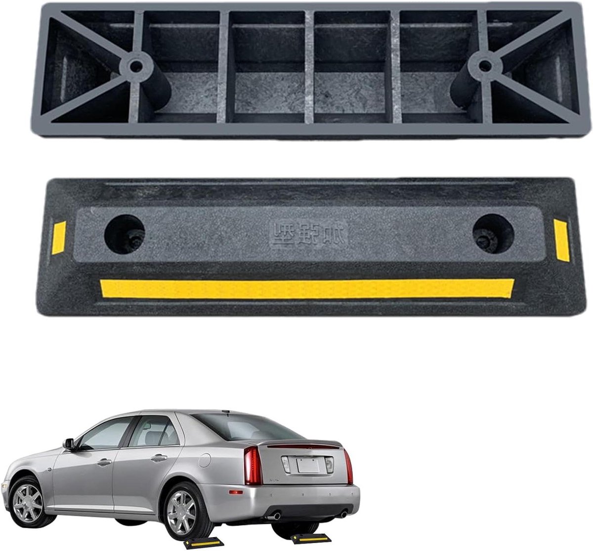 Parkeerplaats Stopper - Wielstopper Parkeerband - Voertuigen Parkeren - Robuust Weerbestendig Rubber - 53x15x10 cm - Zwart
