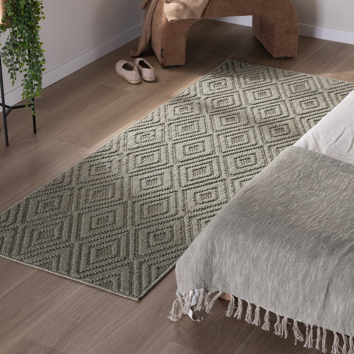 Studio Clarice Loper vloerkleed - Hidde 3D Diamond Groen - 80x250cm