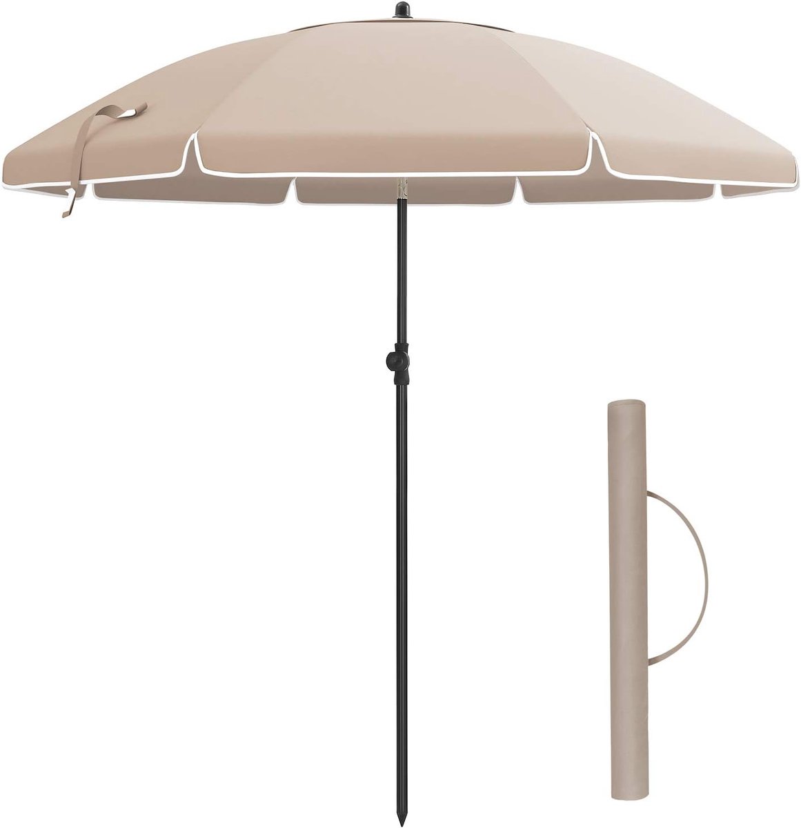 SONGMICS Parasol, Recht, Achthoekig, Kantelbaar, met manivelle, Diamètre en Arc 2 m, Toile Polyester, Extérieur, Terras, Jardin, Balcon, Plage, Piscine, Taupe GPU65BR