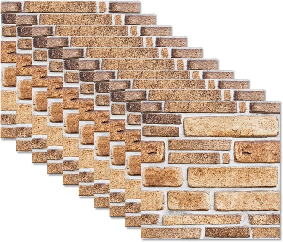 Pack of 10 3D Brick Wallpaper, Decorative Wall Panels, Waterproof, Brick Wall Panels for Living Room, Living Room - ShopVlot