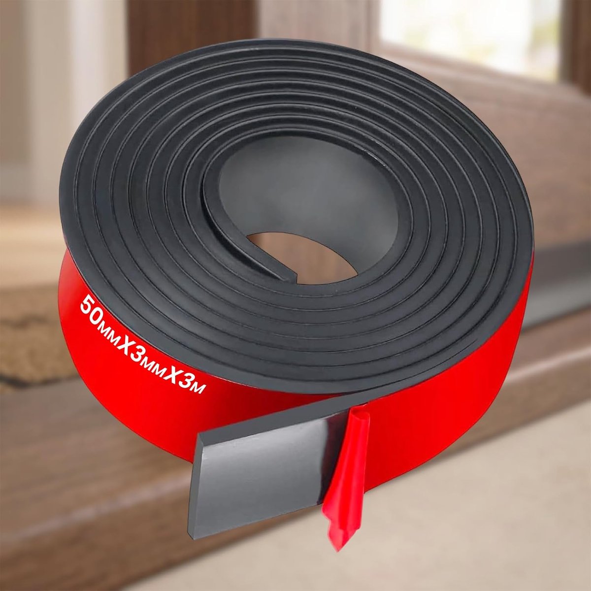SnelShoppen - Rubber Strip Lijm voor Geluiddemping | Collision Preventie Rubberprofiel 50mm×3mm×3m - Zelfklevend voor Raam- en Deurafdichting