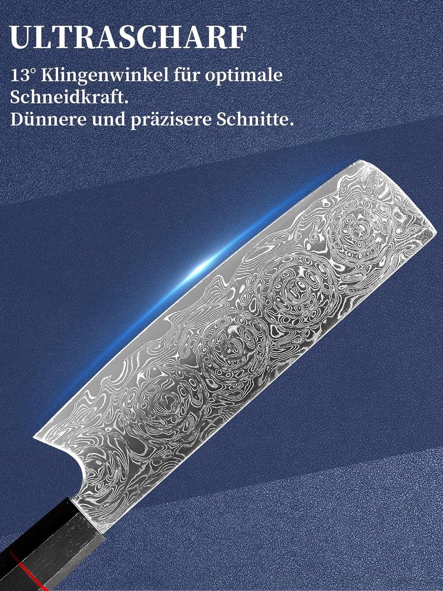 SnelShoppen - 17cm Japanse Nakiri Damascus Koksmes - Professioneel Keukenmes van 67-Laags Damaststaal - Roestvrij en Scherp