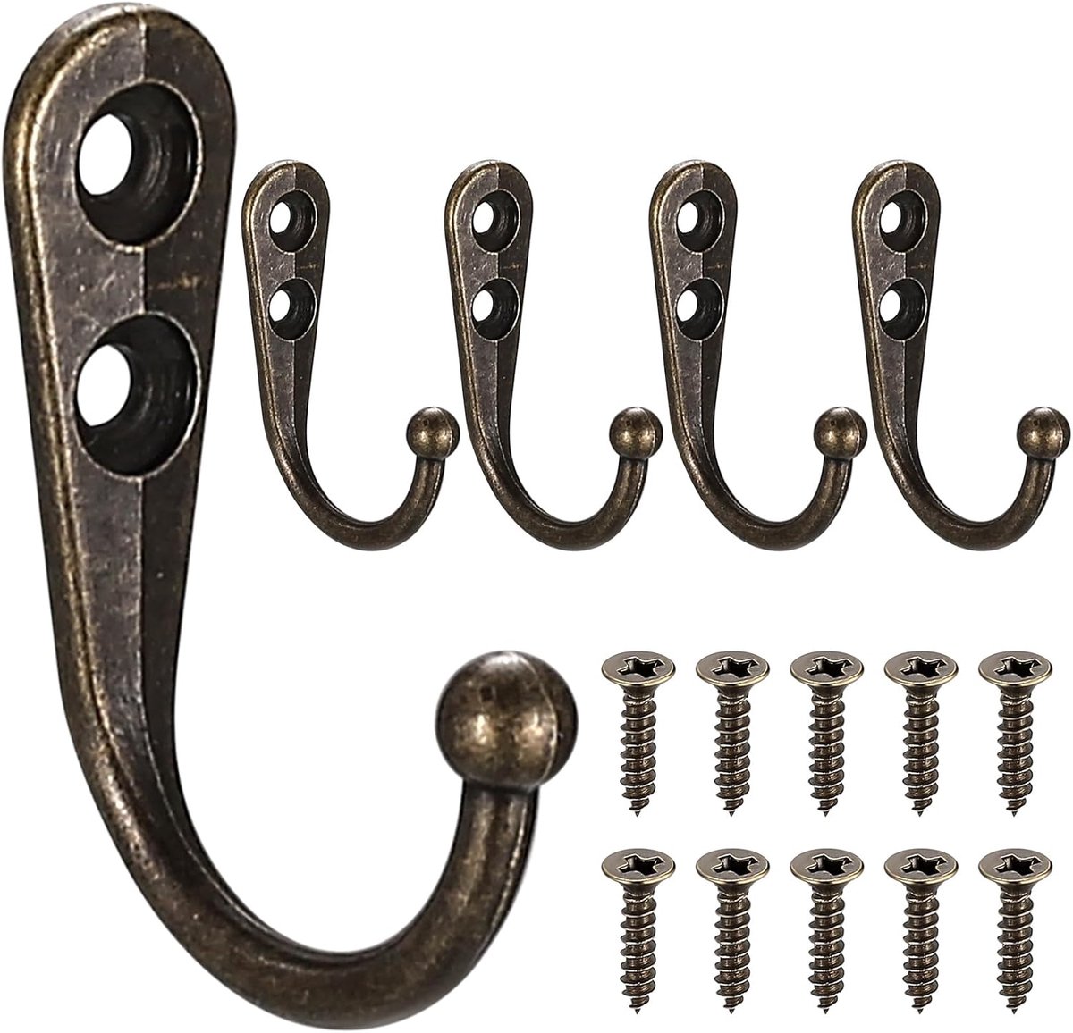 SnelShoppen - Vintage Kapstokken Wandhaken Voor Deur Muur Kledingkast Sterke Schroefhaken Voor Slaapkamer Badkamer Inloopkast (5, Bronzen Kleur)