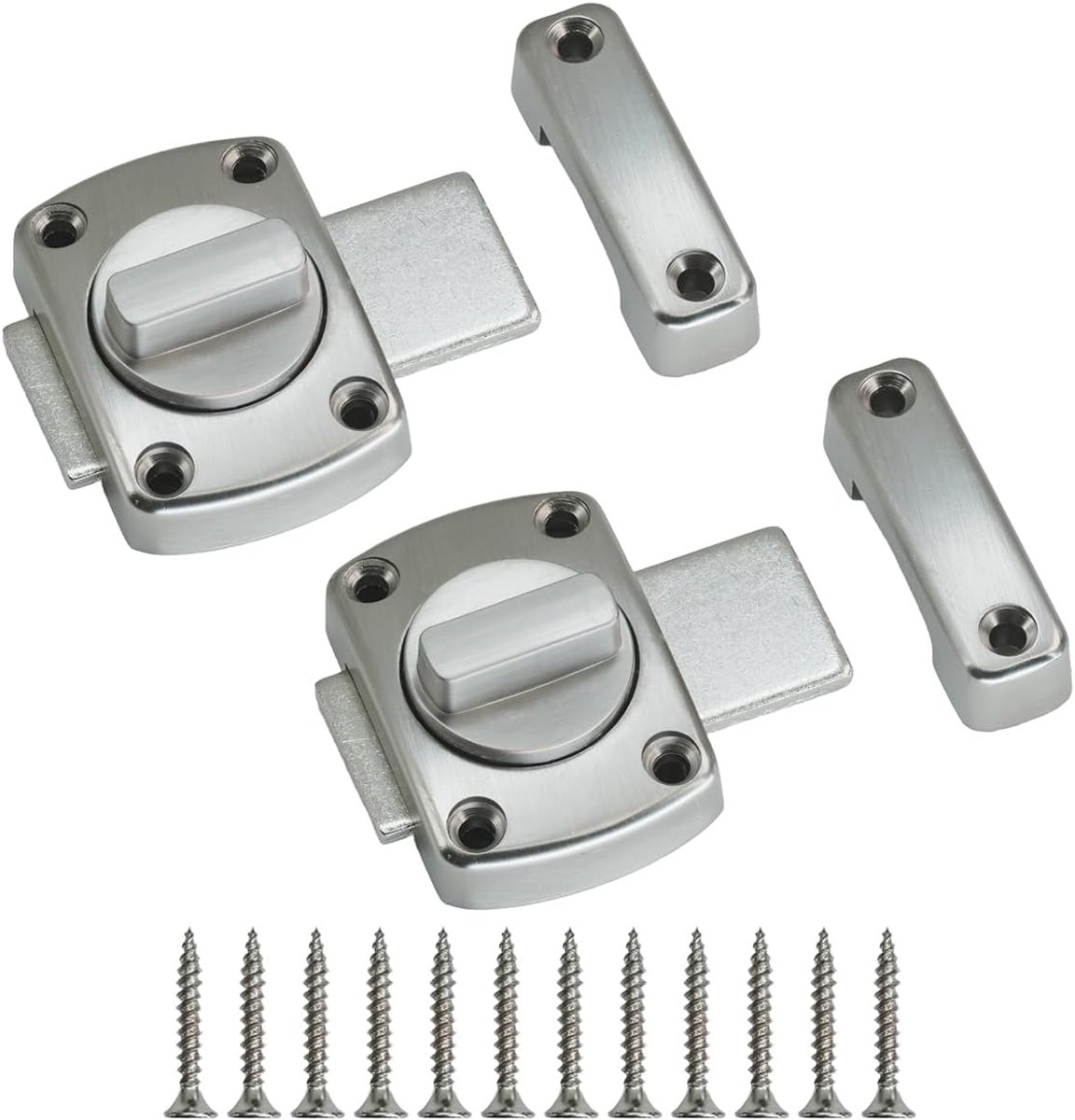 SnelShoppen - Deur Latch 2 Stuks Draaiende Regels Antidiefstal Beveiliging RVS Deurslot met Schroeven voor Badkamerdeur Kastdeur (Zilver)