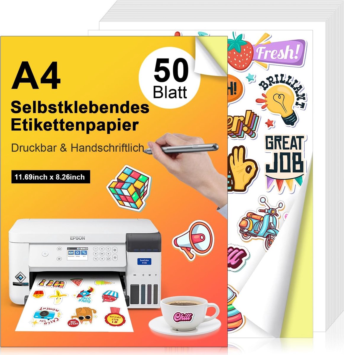 SnelShoppen - Sticker Papier voor Printen A4, Pack van 50 Zelfklevende Etiketten, Matte Witte Stickervellen, Geschikt voor Inkjet en Laser Printers, P