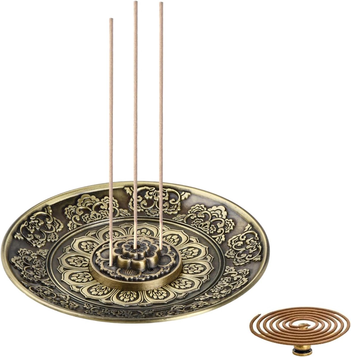 SnelShoppen - Lotus Bronzen Incense Stick Plate - 3 Stuks Incense Stick Houder met 5 Gaten - Metalen Wierookbrander met Asopvang - Lotus Censer Messin