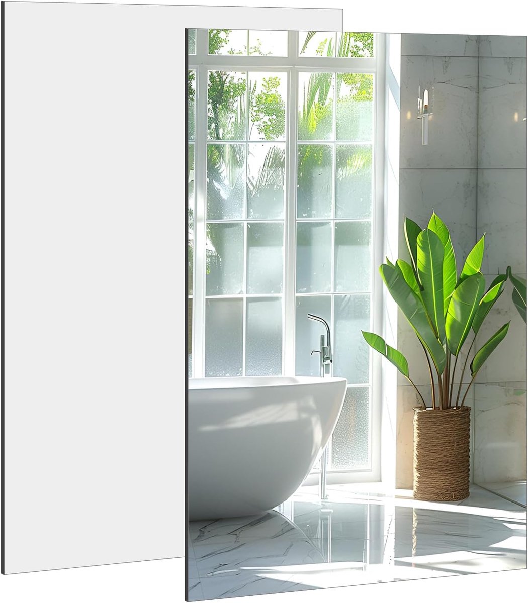 SnelShoppen - 2 x Spiegeltegels 30 x 21 cm HD Glazen Wandspiegel Zelfklevend voor Badkamer, Woonkamer, Slaapkamer