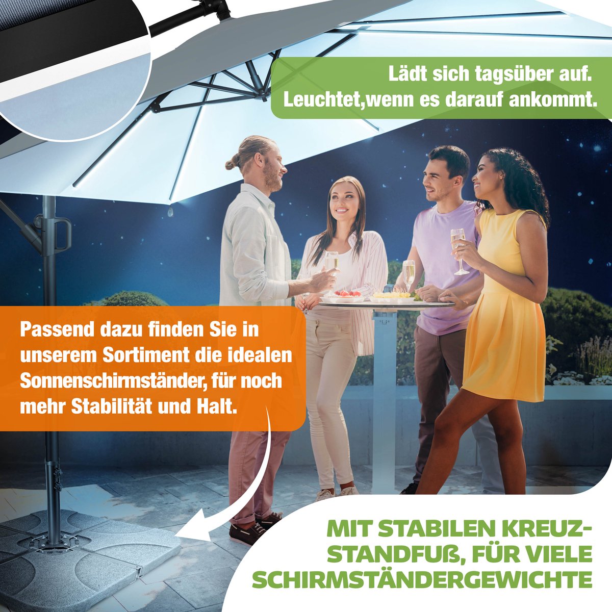 KESSER® Zweefparasol Holly – Parasol met hoes, windbescherming en zwengel – UV-bescherming, aluminium, waterafstotend – Tuinparasol Marktparasol – Lichtblauw/Zwart thumbnail 5