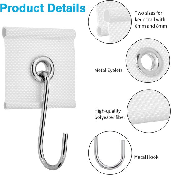12 Pcs Keder Strip Hooks, RV Awning Hooks for Tiller Rail, Camping, Tiller Hooks, Tube Strip Hooks for RV, Caravan - ShopVlot — afbeelding 2
