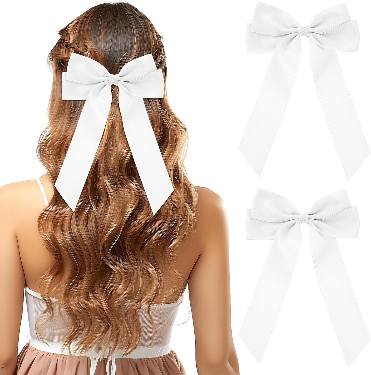 SnelShoppen - 2 Stuks Haarstrikken voor Vrouwen, Zijden Satijnen Haar Clip, Haarband Ponytail Houder Haar Strikken Clips voor Meisjes, Grote Haar Ribb