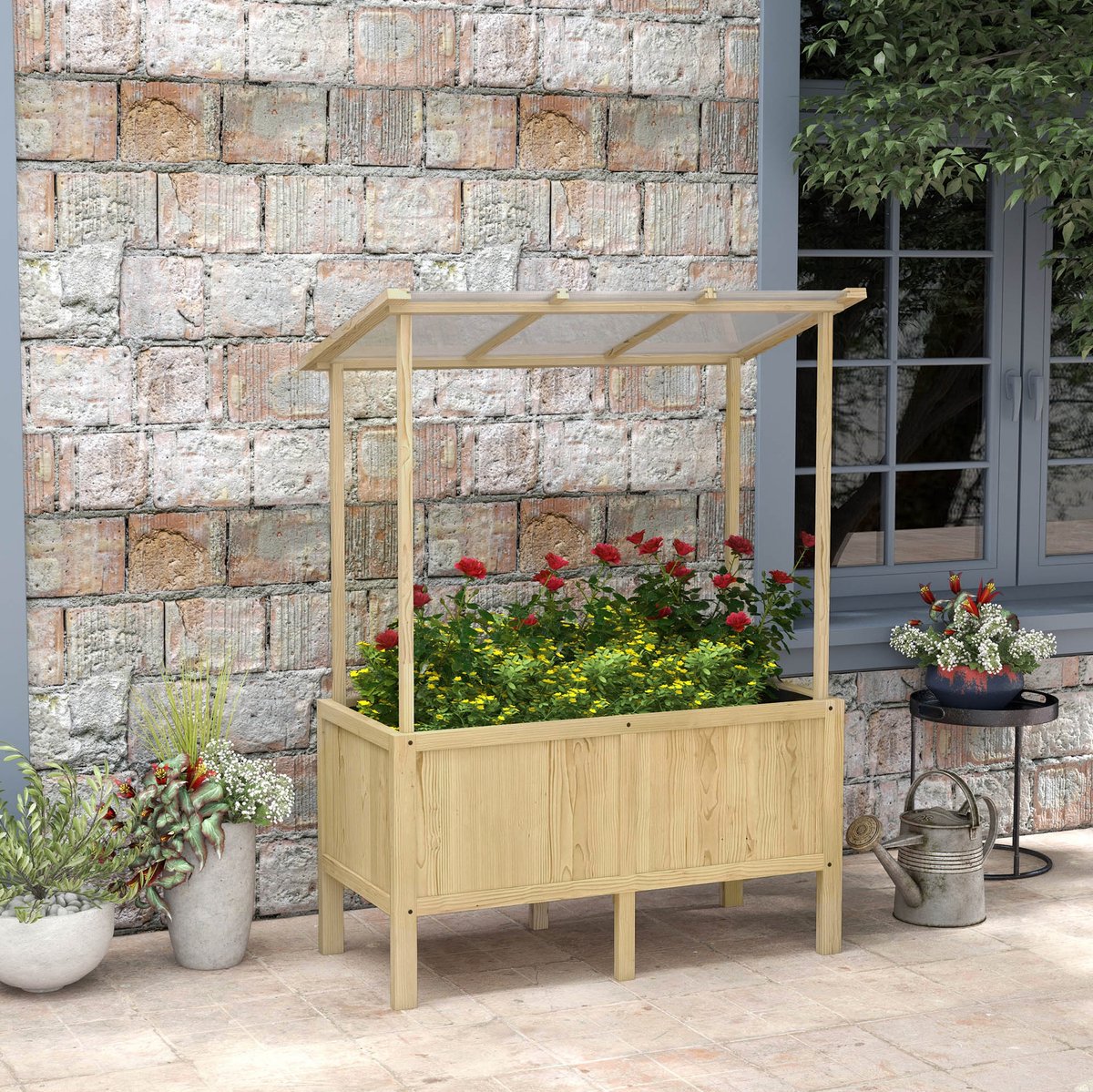 COVREO Moestuinbak 110x60x152 cm naturel hout, met deksel en vliesstof