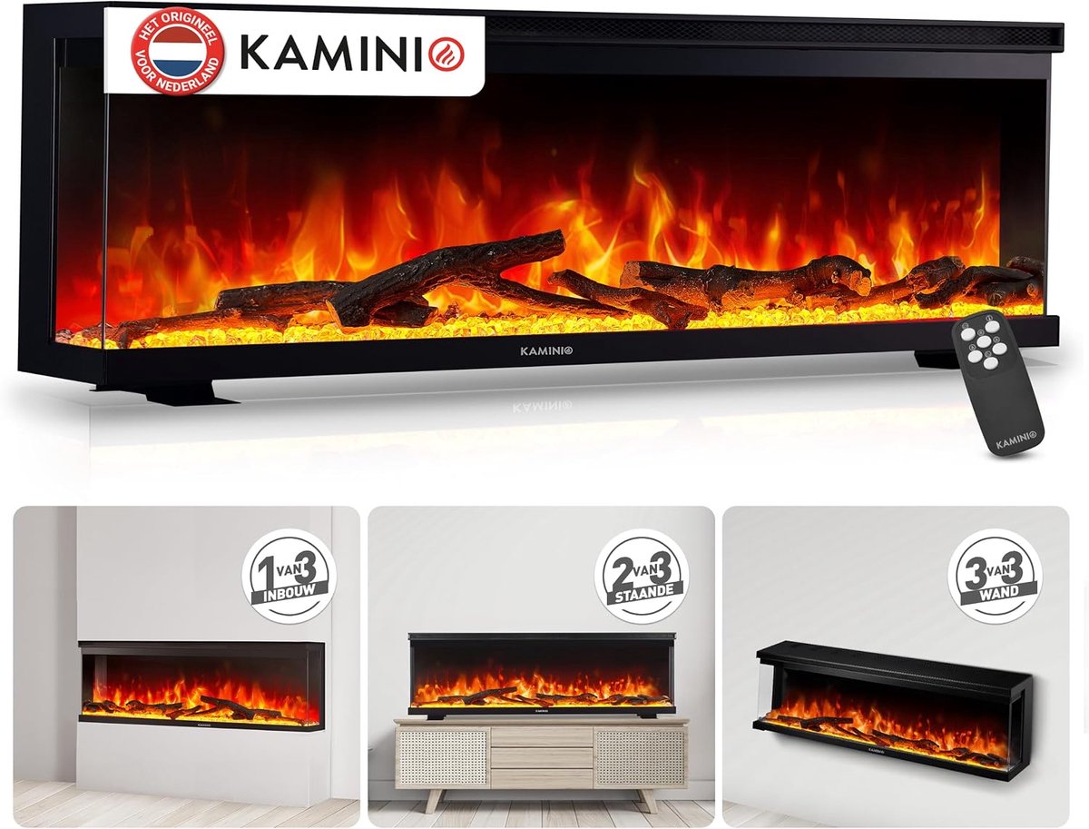 SnelShoppen - KAMINIO Lea Elektrische Haard met Panorama Uitzicht, 3-in-1 Kachel, 3D Vuur Effect, 12 Vuur Kleuren, Afstandsbediening, 152 cm - Vrijsta