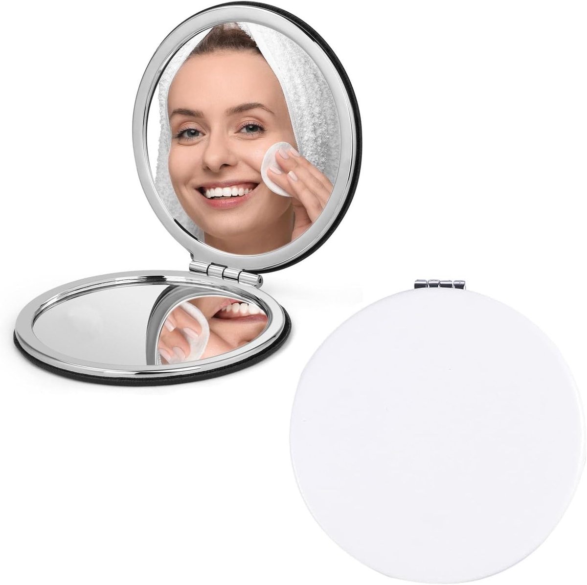 Ronde opvouwbare spiegel - 2 stuks - PU leren frame - Perfect voor onderweg - SnelShoppen