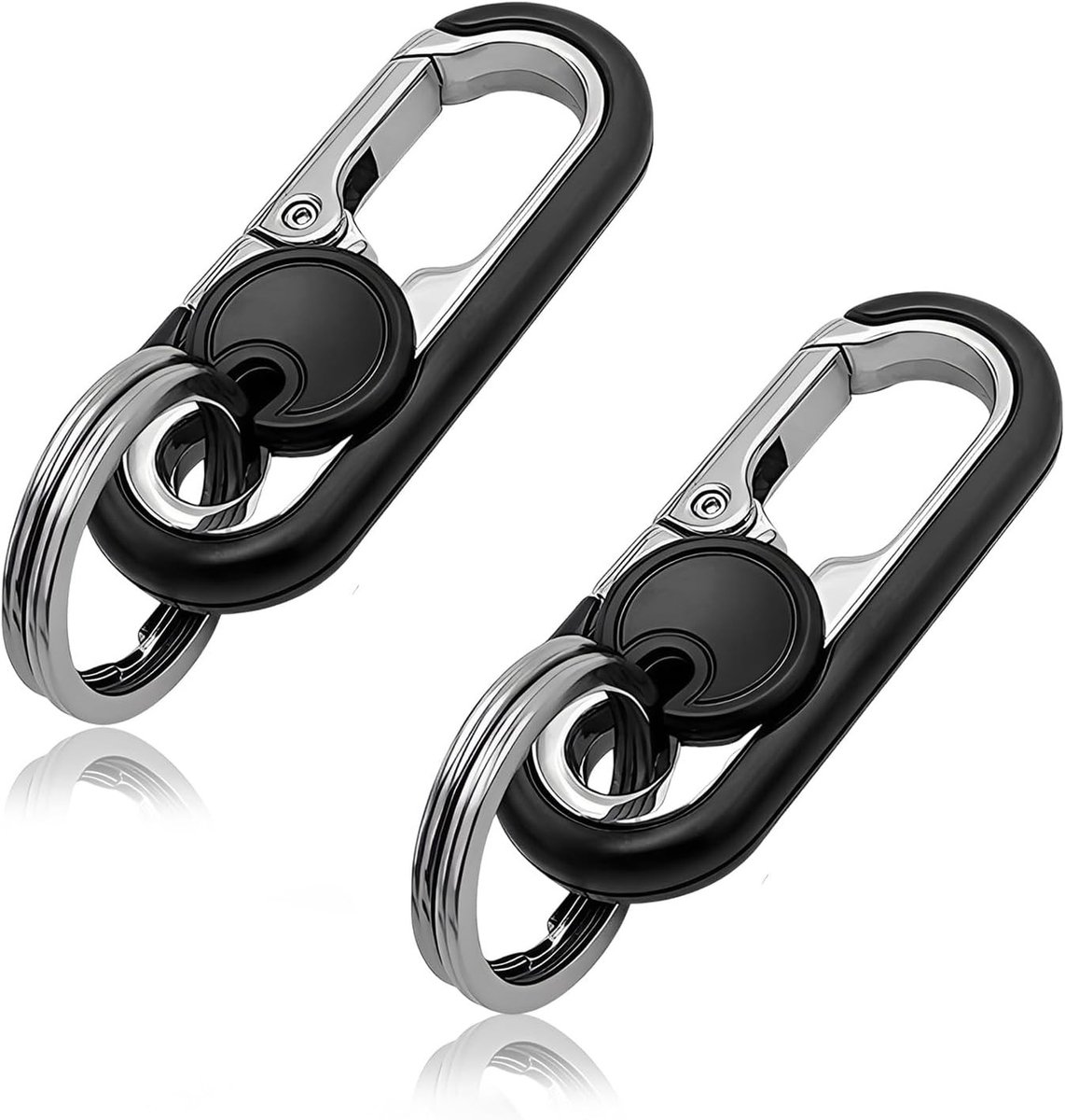 SnelShoppen - 2 x Carabiner Haken, Sleutelhangers, Carabiners van Hoogwaardig RVS met 4 Sleutelhangers, Duurzaam, Praktisch voor Dagelijks Gebruik, Id