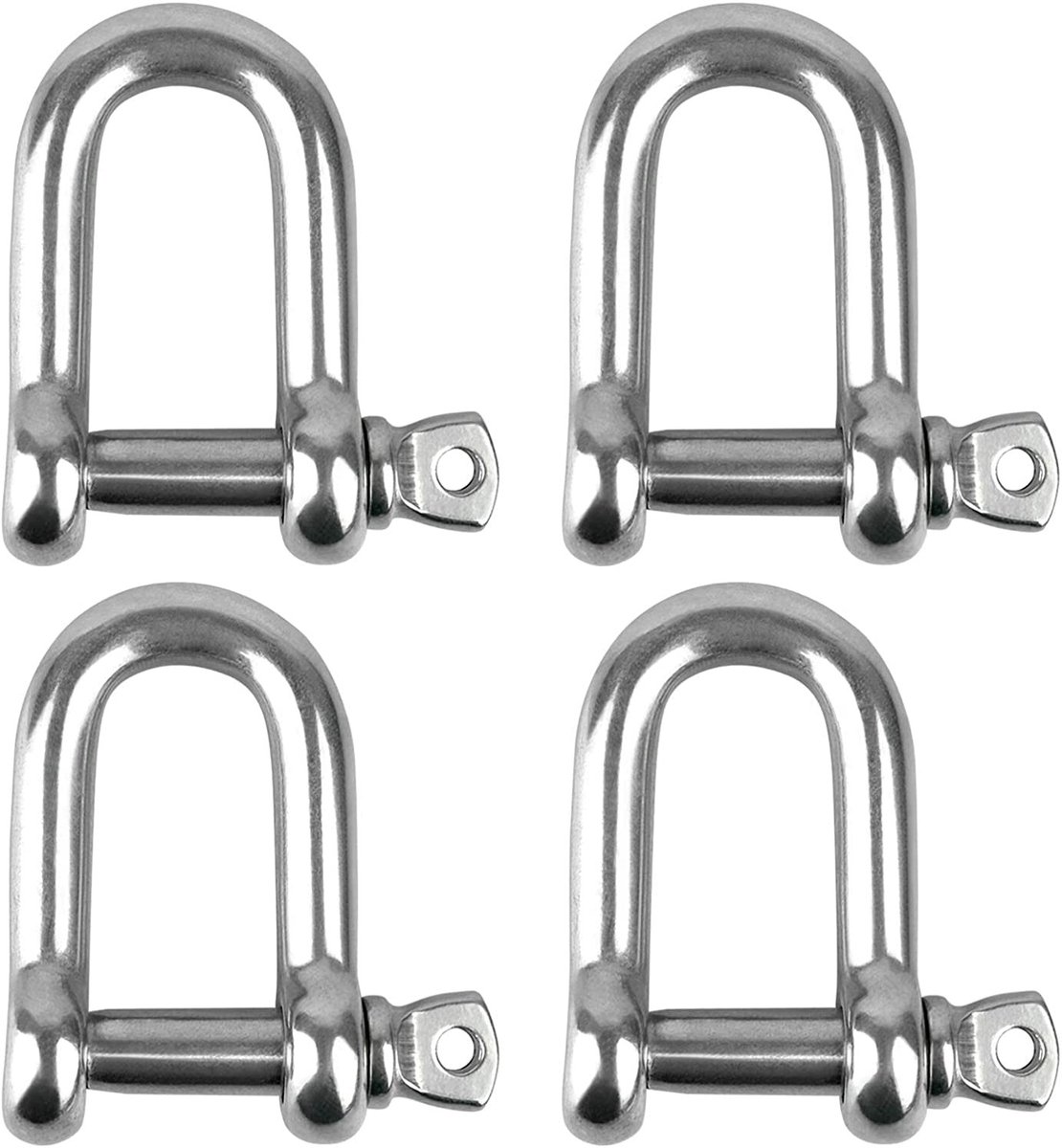 Set van 4 RVS U-vormige schakels met schroefpen, D-ring ketting voor het ophangen van zandzakken en boten, ideaal voor boottochten en slepen