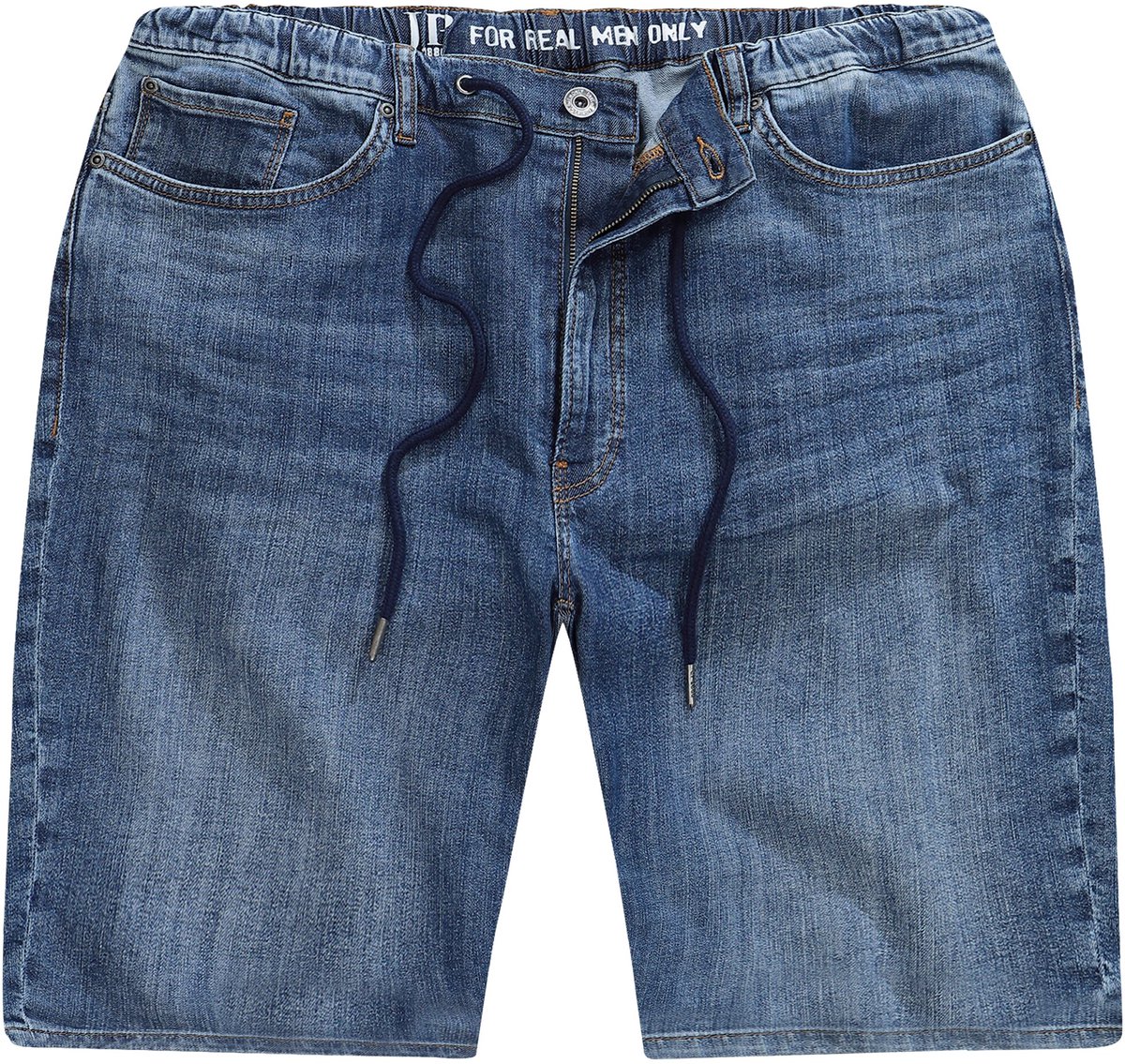 JP 1880 - Heren - Jeansbermuda lightweight elastische instapband - Blauw denim - Maat L