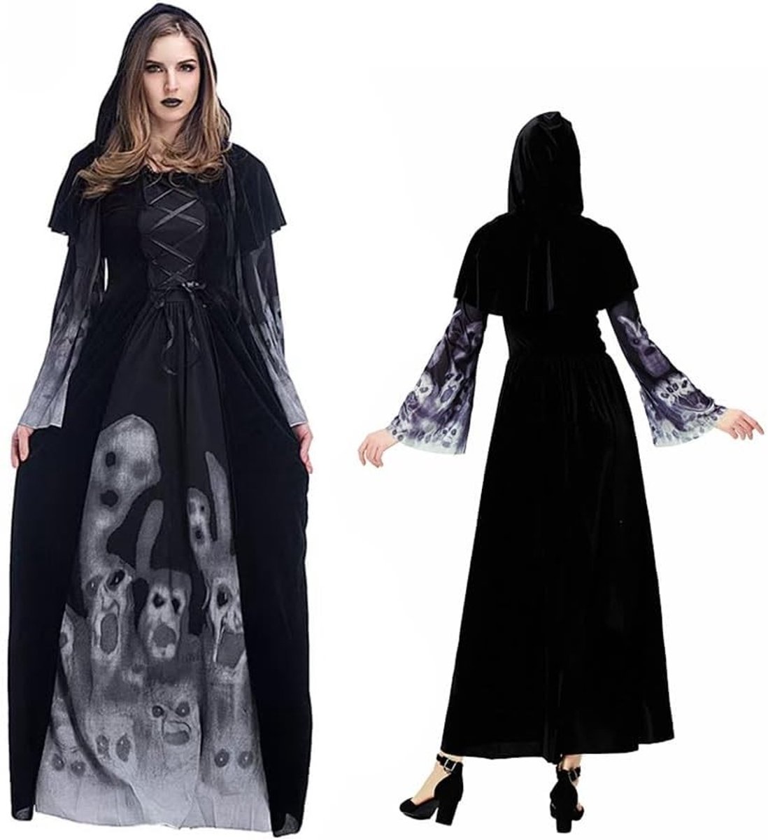 Elegante Zwarte Bruid Avondjurk voor Vrouwen - Perfect voor Halloween, Vampier en Heksen Kostuum