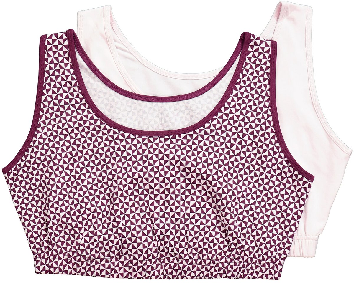 Ulla Popken - Dames - Bustiers set van 2 stuks harten/effen ronde hals - Roos - Maat 42+