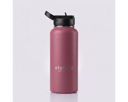 Hydratio Essence Thermosfles 1 Liter Roze – Drinkfles 1 Liter RVS Dubbelwandig – Waterfles 1 Liter Lekvrij & BPA-Vrij – Isoleerfles 24 Uur Koud 12 Uur Warm – Grote Thermoskan Travel Mug – Sport School Werk Outdoor – Blush Pink