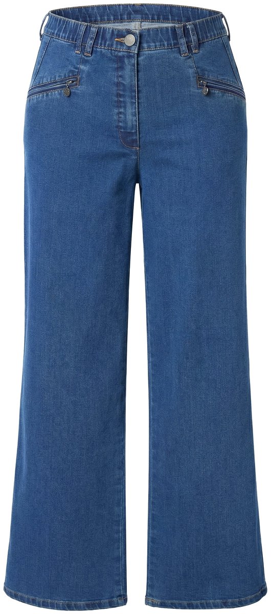 Ulla Popken - Dames - Mony jeans wijde pijpen ritszakken - Blauw denim - Maat 30