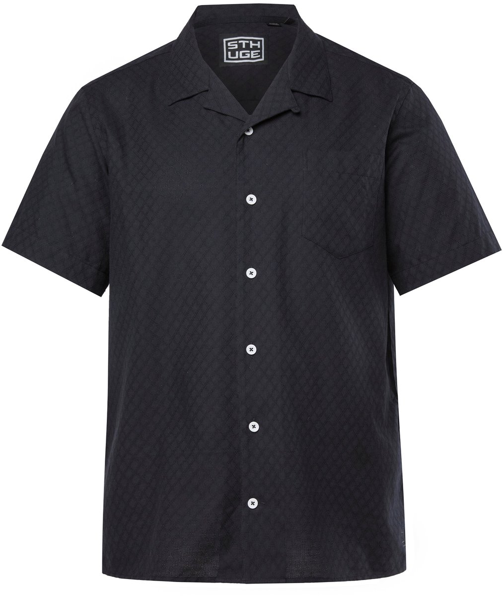STHUGE - Heren - overhemd korte mouwen Cubaanse kraag structuur boxy fit tot 8XL - Zwart - Maat XXL